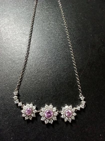 สร้อยคอเงิน ประดับคิวบิคเซอโคเนีย สีขาวและชมพู สวยงาม  รูปที่ 15