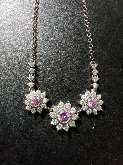 สร้อยคอเงิน ประดับคิวบิคเซอโคเนีย สีขาวและชมพู สวยงาม  รูปที่ 10