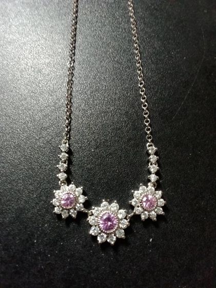 สร้อยคอเงิน ประดับคิวบิคเซอโคเนีย สีขาวและชมพู สวยงาม  รูปที่ 6