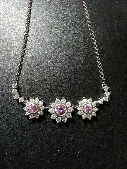 สร้อยคอเงิน ประดับคิวบิคเซอโคเนีย สีขาวและชมพู สวยงาม 