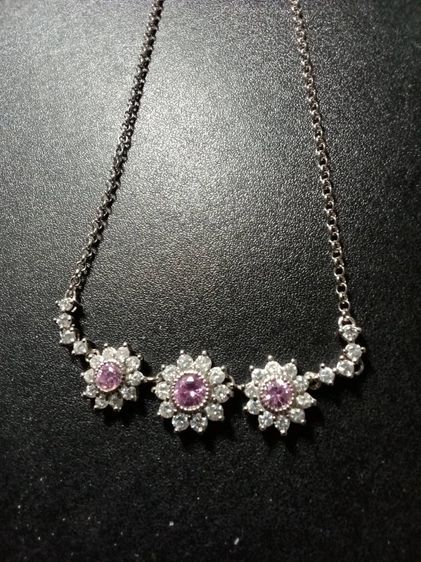 สร้อยคอเงิน ประดับคิวบิคเซอโคเนีย สีขาวและชมพู สวยงาม  รูปที่ 5