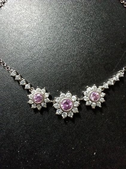 สร้อยคอเงิน ประดับคิวบิคเซอโคเนีย สีขาวและชมพู สวยงาม  รูปที่ 12