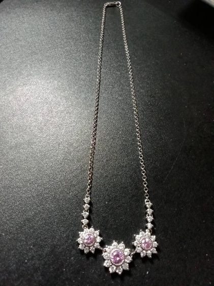 สร้อยคอเงิน ประดับคิวบิคเซอโคเนีย สีขาวและชมพู สวยงาม  รูปที่ 18