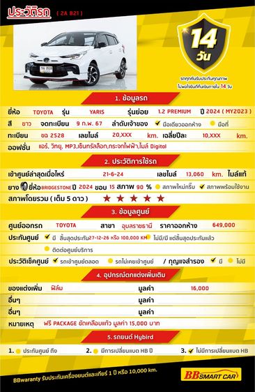 Toyota Yaris 2024 1.2 Premium Sedan เบนซิน ไม่ติดแก๊ส เกียร์อัตโนมัติ ขาว รูปที่ 2