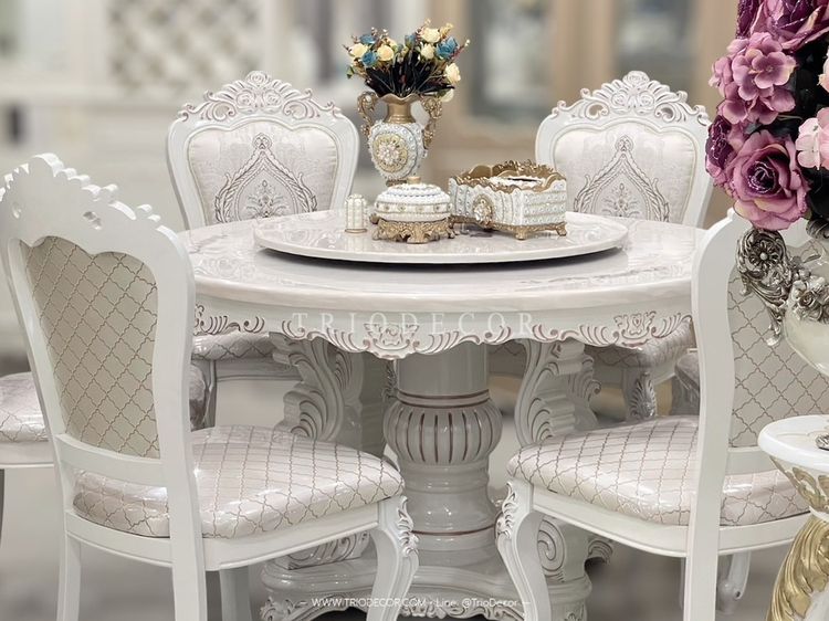 CATHERINE-III CLASSIC DINING SET ชุดโต๊ะอาหารกลม สไตล์คลาสสิค 6ที่นั่ง สีขาว รุ่น แคทเทอรีน-3 รูปที่ 10
