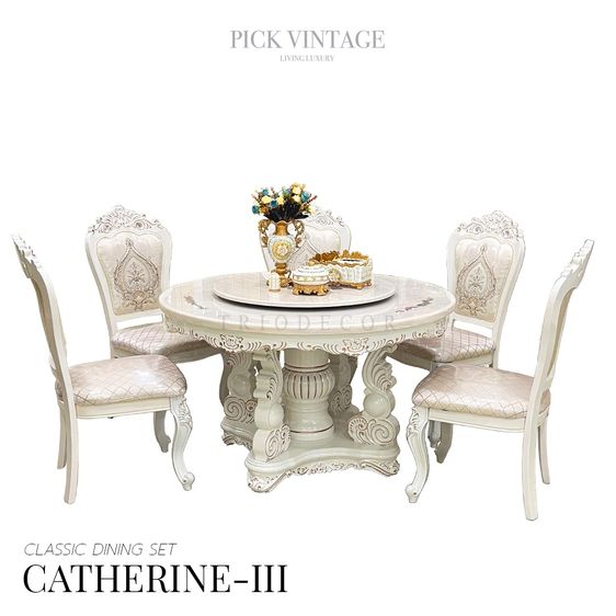 อื่นๆ อื่นๆ CATHERINE-III CLASSIC DINING SET ชุดโต๊ะอาหารกลม สไตล์คลาสสิค 6ที่นั่ง สีขาว รุ่น แคทเทอรีน-3