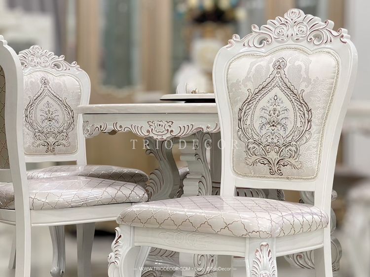CATHERINE-III CLASSIC DINING SET ชุดโต๊ะอาหารกลม สไตล์คลาสสิค 6ที่นั่ง สีขาว รุ่น แคทเทอรีน-3 รูปที่ 5
