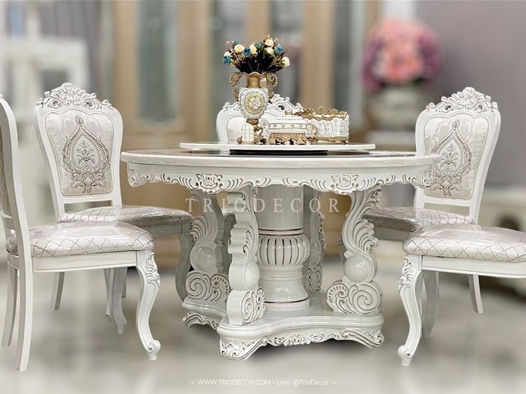 CATHERINE-III CLASSIC DINING SET ชุดโต๊ะอาหารกลม สไตล์คลาสสิค 6ที่นั่ง สีขาว รุ่น แคทเทอรีน-3 รูปที่ 6