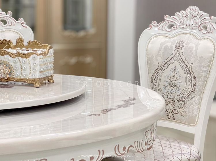 CATHERINE-III CLASSIC DINING SET ชุดโต๊ะอาหารกลม สไตล์คลาสสิค 6ที่นั่ง สีขาว รุ่น แคทเทอรีน-3 รูปที่ 7