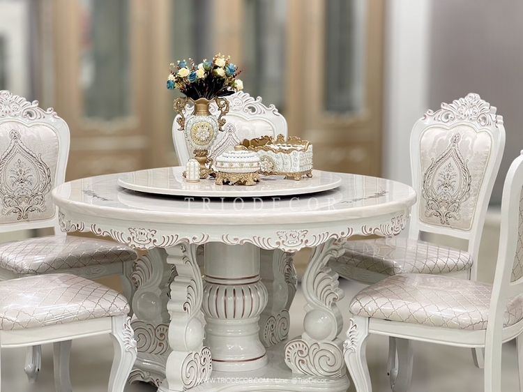 CATHERINE-III CLASSIC DINING SET ชุดโต๊ะอาหารกลม สไตล์คลาสสิค 6ที่นั่ง สีขาว รุ่น แคทเทอรีน-3 รูปที่ 8