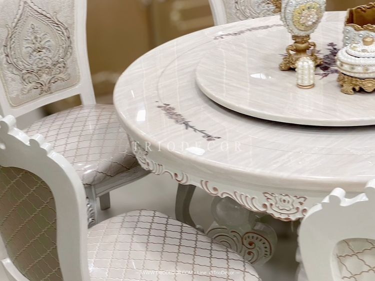 CATHERINE-III CLASSIC DINING SET ชุดโต๊ะอาหารกลม สไตล์คลาสสิค 6ที่นั่ง สีขาว รุ่น แคทเทอรีน-3 รูปที่ 9