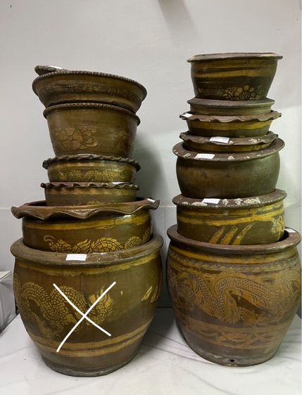 กระถาง อ่าง จานรองกระถาง ลายมังกร-ดอกไม้ งานเก่า 40ปีขึ้น