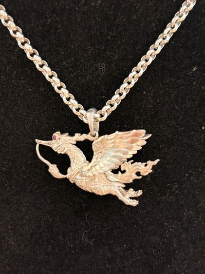 สร้อยคอและจี้ จี้หงส์เงินเก่างานศิลปะ