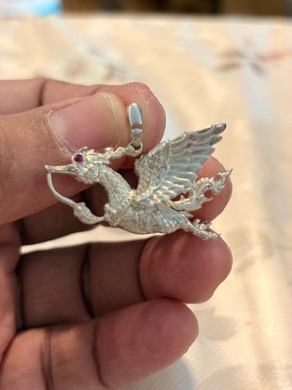 จี้หงส์เงินเก่างานศิลปะ รูปที่ 6