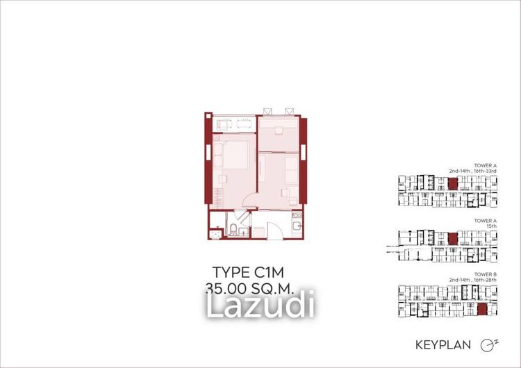 35 ตร.ม. 1 ห้องนอน 1 ห้องน้ำ คอนโดสำหรับ ขายใน ดินแดง