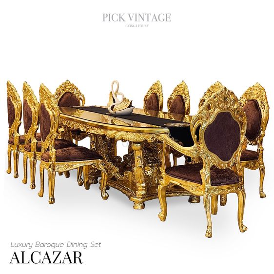 อื่นๆ ไม้ ALCAZAR Luxury Baroque Dining Set ชุดโต๊ะอาหารสไตล์บาร็อค หลุยส์ สีทอง 10ที่นั่ง รุ่น อัลคาซาร์