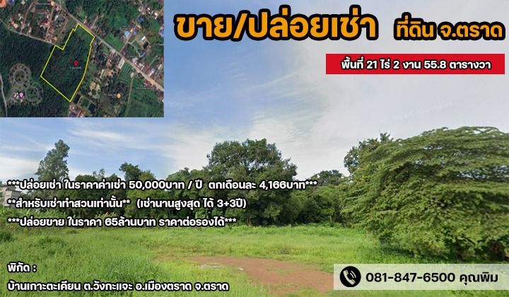 ด่วน ที่ดิน ขาย และปล่อยให้เช่า ขนาดพื้นที่ 21ไร่ 2งาน 55.8ตารางวา อ.เมืองตราด จ.ตราด รูปที่ 2