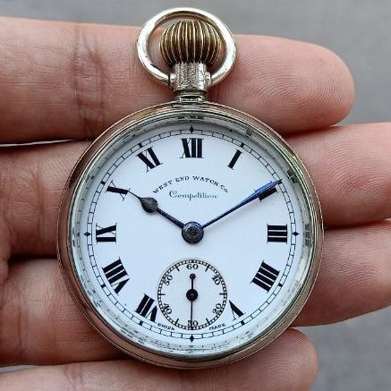 เงิน สแตนเลส นาฬิกาพก West End Watch Co.หน้ากระเบื้องโบราณ