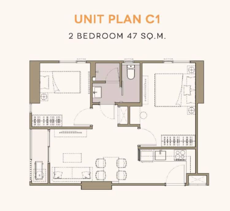 47 ตร.ม. 2 ห้องนอน 1 ห้องน้ำ คอนโดสำหรับ ขายใน รองเมือง
