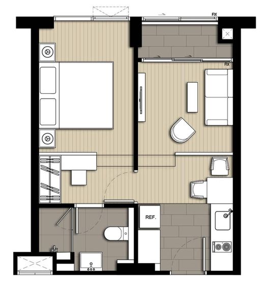 สตูดิโอ 1 ห้องน้ำ 23.88 ตร.ม. ไอดีโอ คิว สุขุมวิท 36