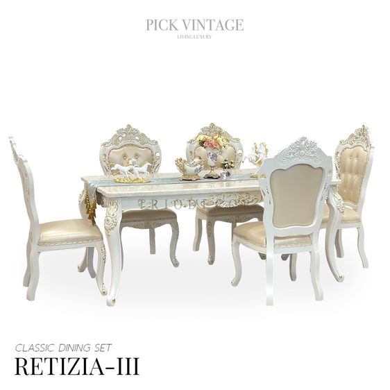RETIZIA-III CLASSIC DINING SET ชุดโต๊ะอาหาร ท็อปหิน สไตล์หลุยส์ 6ที่นั่ง 160ซม รุ่น เรติเซีย-3