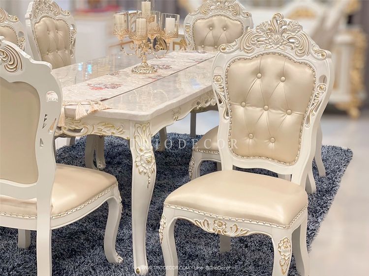 RETIZIA-III CLASSIC DINING SET ชุดโต๊ะอาหาร ท็อปหิน สไตล์หลุยส์ 6ที่นั่ง 160ซม รุ่น เรติเซีย-3 รูปที่ 4