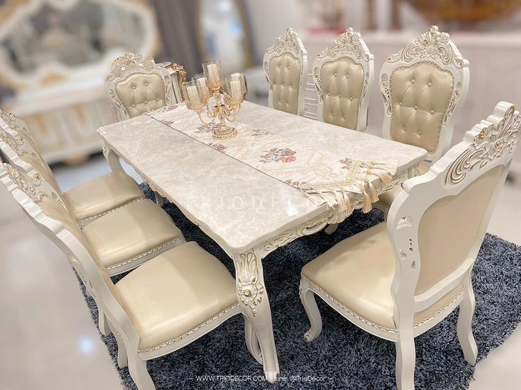 RETIZIA-III CLASSIC DINING SET ชุดโต๊ะอาหาร ท็อปหิน สไตล์หลุยส์ 6ที่นั่ง 160ซม รุ่น เรติเซีย-3 รูปที่ 2