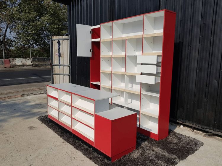 เคาน์เตอร์มินิมาร์ท เคาน์เตอร์คิดเงิน เคาน์เตอร์ร้านค้า สีขาวแดง 1 เซ็ต มี 3 ชิ้น รูปที่ 13