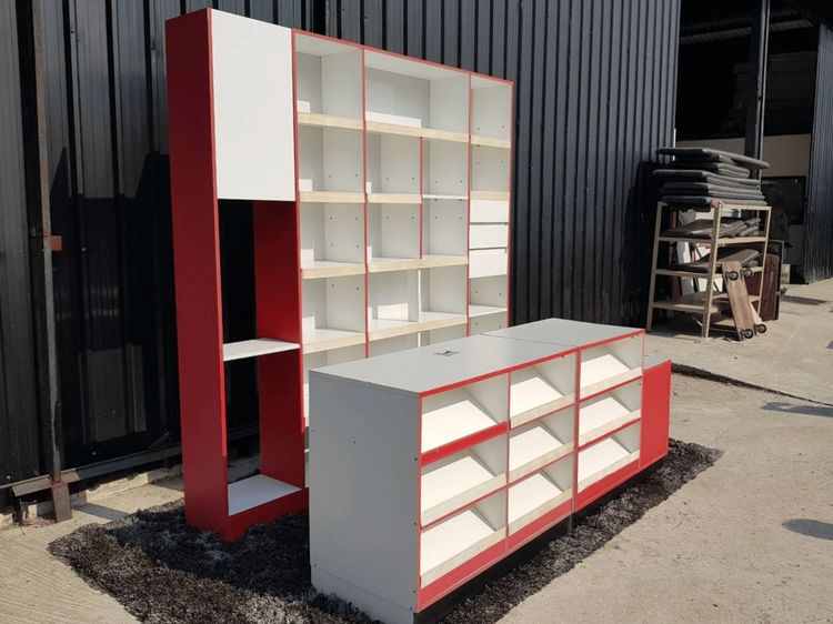 เคาน์เตอร์มินิมาร์ท เคาน์เตอร์คิดเงิน เคาน์เตอร์ร้านค้า สีขาวแดง 1 เซ็ต มี 3 ชิ้น รูปที่ 11