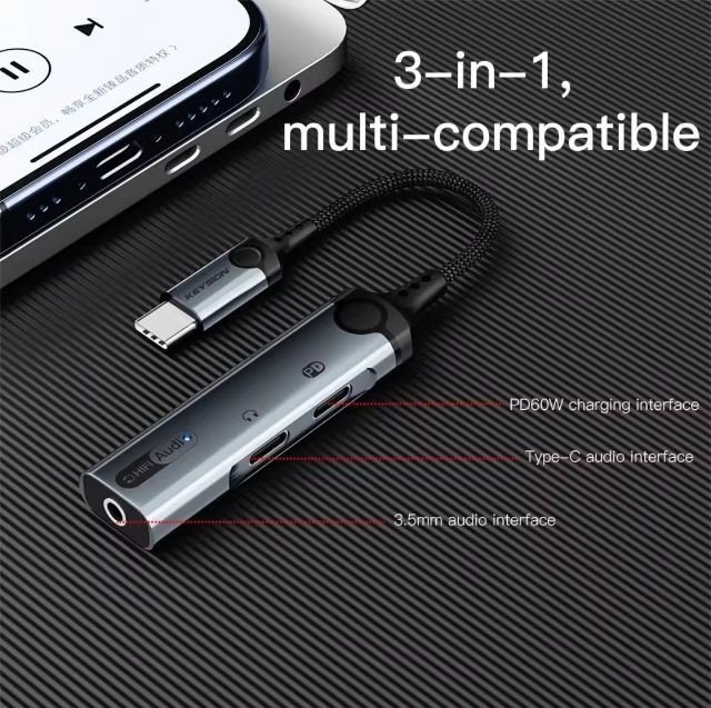 KEYSION หูฟัง3 In 1 Type C ถึง3.5มม. ตัวแปลงสัญญาณเสียงดิจิตอลเป็นอานาล็อกหูฟังคู่ประเภท C อะแดปเตอร์เชื่อมหูฟัง PD60W  รูปที่ 7