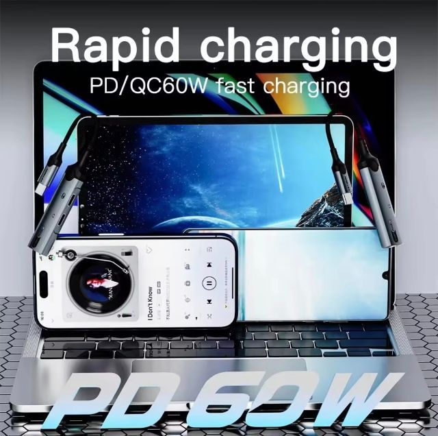 KEYSION หูฟัง3 In 1 Type C ถึง3.5มม. ตัวแปลงสัญญาณเสียงดิจิตอลเป็นอานาล็อกหูฟังคู่ประเภท C อะแดปเตอร์เชื่อมหูฟัง PD60W  รูปที่ 3