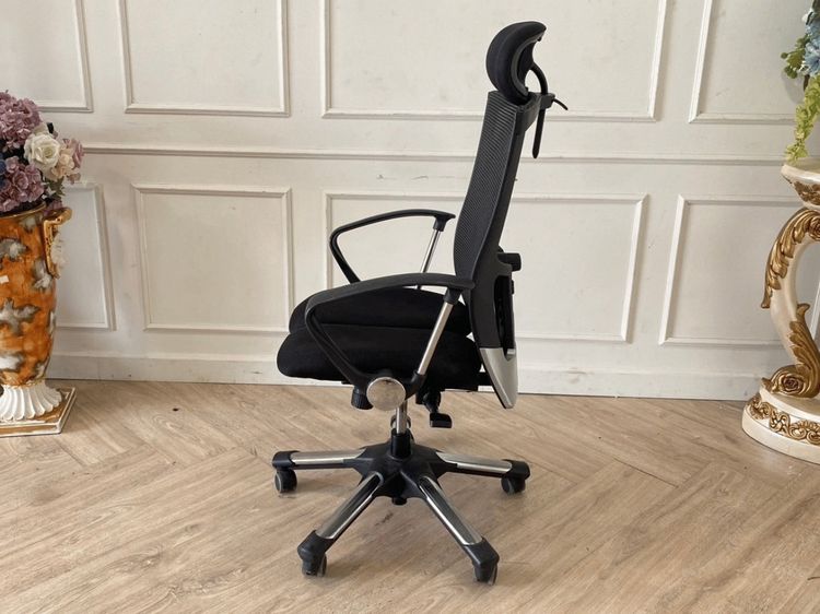 เก้าอี้สำนักงานเพื่อสุขภาพ เบาะผ้า ขาเหล็ก พนักพิงตาข่าย สีดำ รูปที่ 4