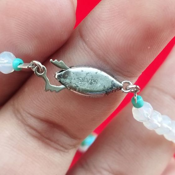 🔖สร้อยคอเม็ดกังไสโบราณและลูกปัดกระเบื้อง ตะขอเงินแท้  รูปที่ 4