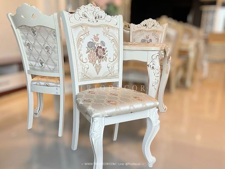 CHLORIS-I DINING SET (4P-130CM.) SOFT WHITE  ชุดโต๊ะอาหารท็อปหิน สไตล์หลุยส์ สีซอฟท์ไวท์ 4ที่นั่ง 130ซม รุ่น คลอริส-1 รูปที่ 6