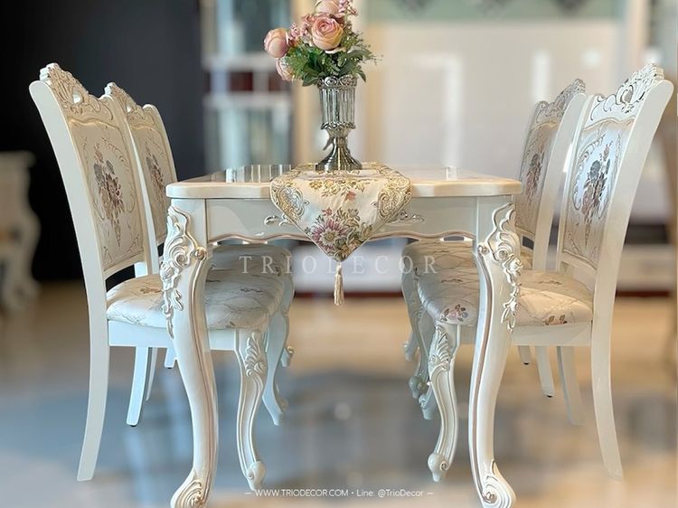 CHLORIS-I DINING SET (4P-130CM.) SOFT WHITE  ชุดโต๊ะอาหารท็อปหิน สไตล์หลุยส์ สีซอฟท์ไวท์ 4ที่นั่ง 130ซม รุ่น คลอริส-1 รูปที่ 4