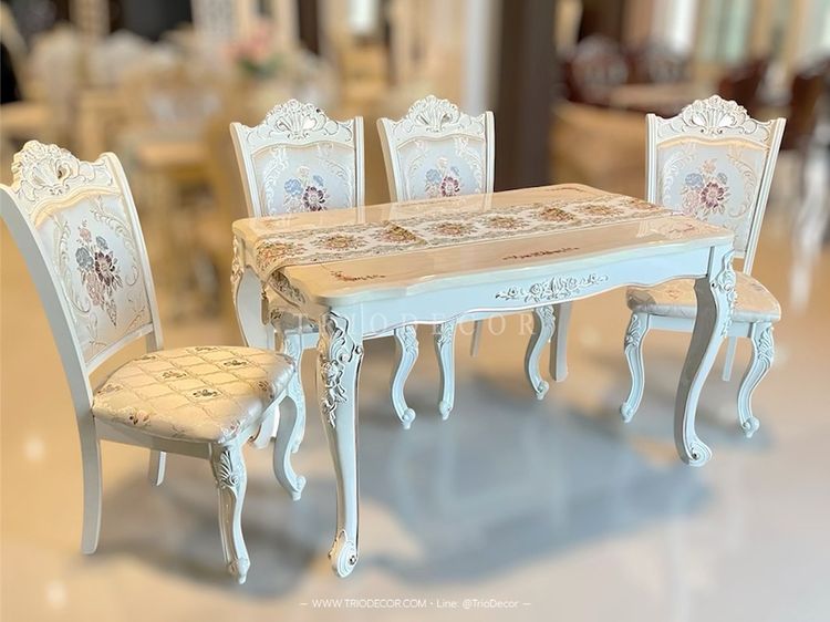 CHLORIS-I DINING SET (4P-130CM.) SOFT WHITE  ชุดโต๊ะอาหารท็อปหิน สไตล์หลุยส์ สีซอฟท์ไวท์ 4ที่นั่ง 130ซม รุ่น คลอริส-1 รูปที่ 8