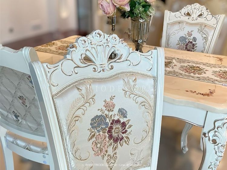 CHLORIS-I DINING SET (4P-130CM.) SOFT WHITE  ชุดโต๊ะอาหารท็อปหิน สไตล์หลุยส์ สีซอฟท์ไวท์ 4ที่นั่ง 130ซม รุ่น คลอริส-1 รูปที่ 7
