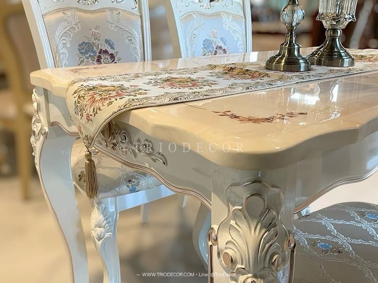 CHLORIS-I DINING SET (4P-130CM.) SOFT WHITE  ชุดโต๊ะอาหารท็อปหิน สไตล์หลุยส์ สีซอฟท์ไวท์ 4ที่นั่ง 130ซม รุ่น คลอริส-1 รูปที่ 5