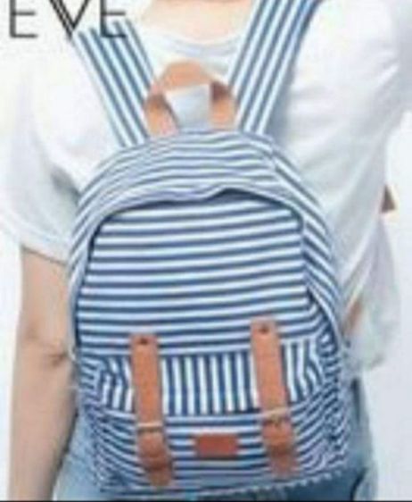 เป้สะพายหลัง มือ 1 ลายเส้นขาวฟ้า  จาวดำ รูปที่ 4