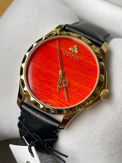 แดง GUCCI G Timeless Coral Red Dial Leather Strap Men’s Watch 38 mm