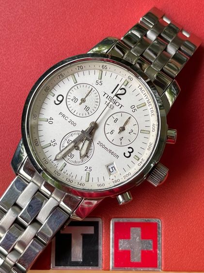 เงิน TISSOT PRC200 Chronograph Quartz Silver Dial Mens 40 mm Swiss Made 