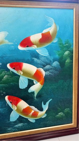 ภาพสีน้ำมัน รูปปลาคราฟ 9 ตัว ในบ่อบัว พร้อมลายเซ็น  รูปที่ 5