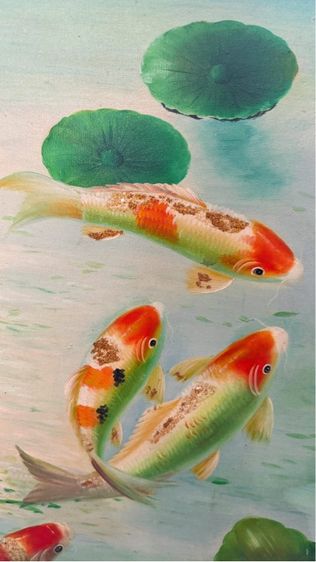 ภาพสีน้ำมัน รูปปลาคราฟ 9 ตัว ในบ่อบัว พร้อมลายเซ็น ศิลปินในกรอบสวยงาม รูปที่ 6