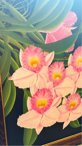 Oil painting of orchid in wooden frame ภาพวาดดอกกล้วยไม้สีน้ำมันในกรอบไม้ รูปที่ 5