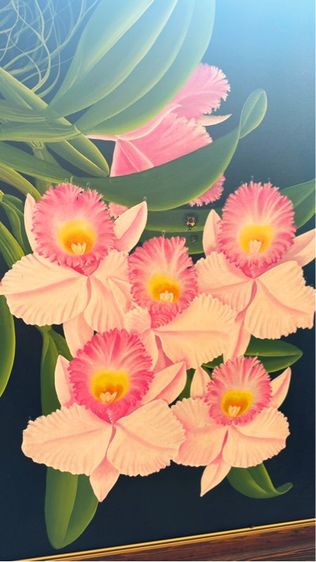 Oil painting of orchid in wooden frame ภาพวาดดอกกล้วยไม้สีน้ำมันในกรอบไม้ รูปที่ 2