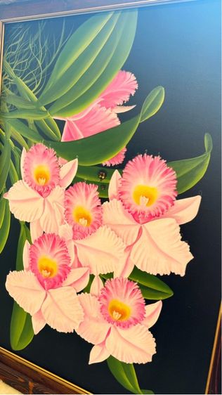 Oil painting of orchid in wooden frame ภาพวาดดอกกล้วยไม้สีน้ำมันในกรอบไม้ รูปที่ 4