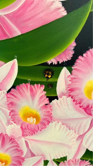 Oil painting of orchid in wooden frame ภาพวาดดอกกล้วยไม้สีน้ำมันในกรอบไม้ รูปที่ 3