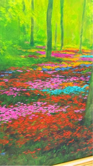 ภาพวาดสีน้ำมัน ของดอกไม้นานาพรรณในป่าเขียวขจี บนเฟรมผ้าใบ พร้อมกรอบทอง รูปที่ 4