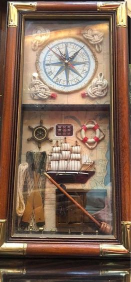 นาฬิกาแขวนผนังรูปกะลาสีเรือทำมือพร้อมกรอบไม้ 3 