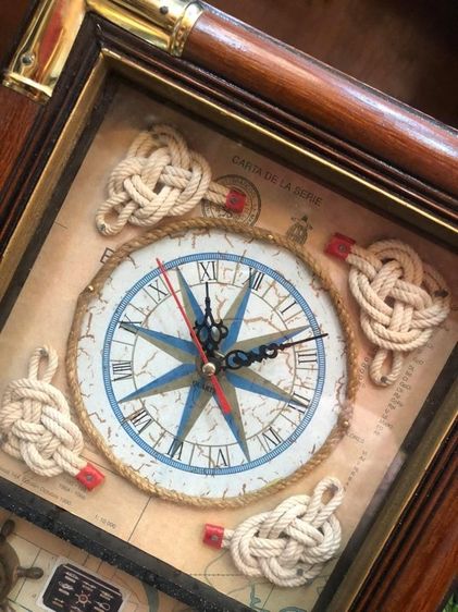 นาฬิกาแขวนผนังรูปกะลาสีเรือทำมือพร้อมกรอบไม้ 3  รูปที่ 4